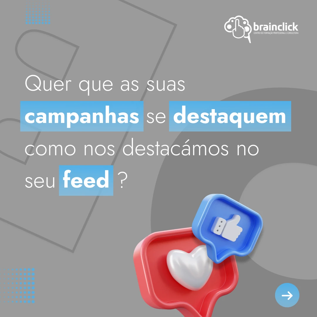 Campanha Brainclick com composição gráfica e ícones de redes sociais