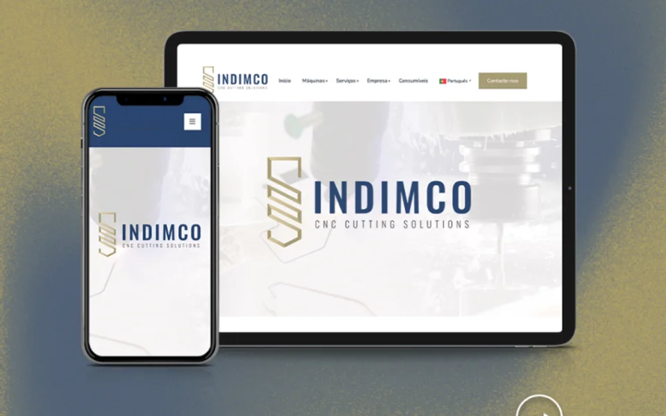 Website Indimco apresentado em tablet e telemóvel